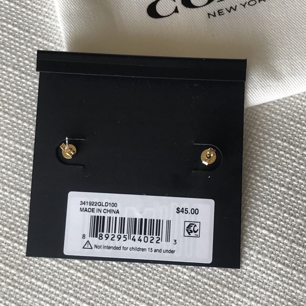 Coach Faux Pearl Gold C Stud Earrings, NWT - Picture 8 of 14